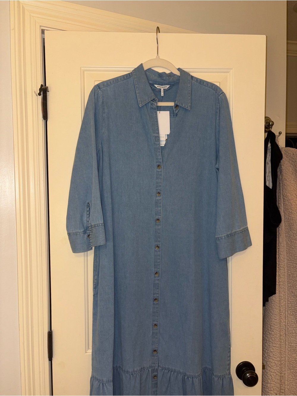 Foxcroft Light Blue Denim Button-Down Midi Dress